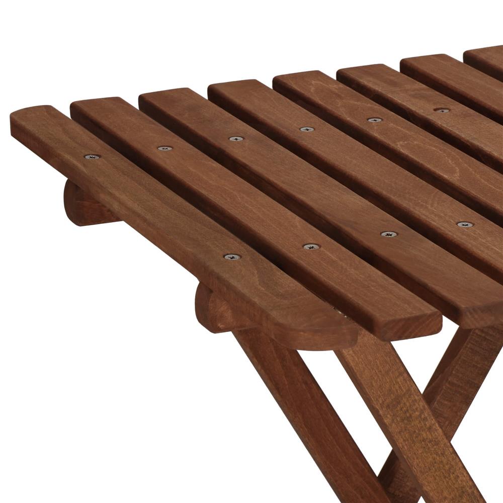 Set mobilier balcon sau terasa din lemn de fag, pliabil, masa 52x51x65 cm si 2 scaune, maro inchis