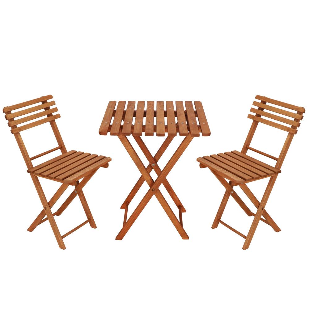 Set mobilier balcon sau terasa din lemn de fag, pliabil, masa 52x51x65 cm si 2 scaune, maro