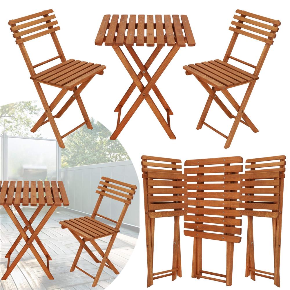 Set mobilier balcon sau terasa din lemn de fag, pliabil, masa 52x51x65 cm si 2 scaune, maro