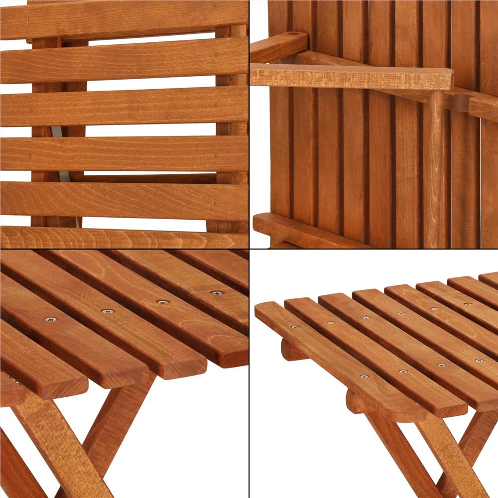 Set mobilier balcon sau terasa din lemn de fag, pliabil, masa 52x51x65 cm si 2 scaune, maro