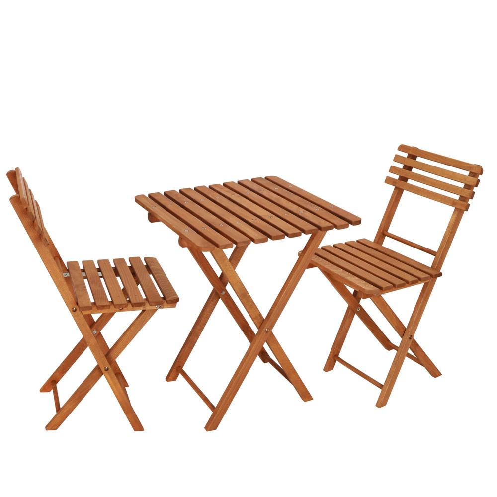 Set mobilier balcon sau terasa din lemn de fag, pliabil, masa 52x51x65 cm si 2 scaune, maro
