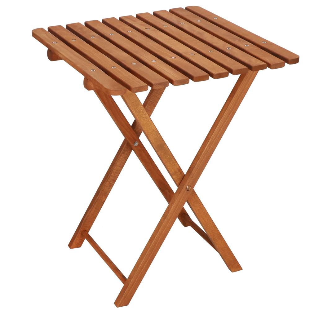 Set mobilier balcon sau terasa din lemn de fag, pliabil, masa 52x51x65 cm si 2 scaune, maro