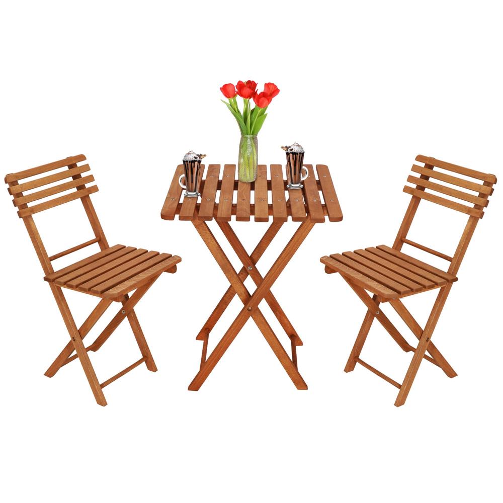 Set mobilier balcon sau terasa din lemn de fag, pliabil, masa 52x51x65 cm si 2 scaune, maro
