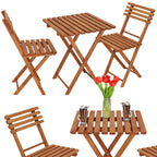 Set mobilier balcon sau terasa din lemn de fag, pliabil, masa 52x51x65 cm si 2 scaune, maro