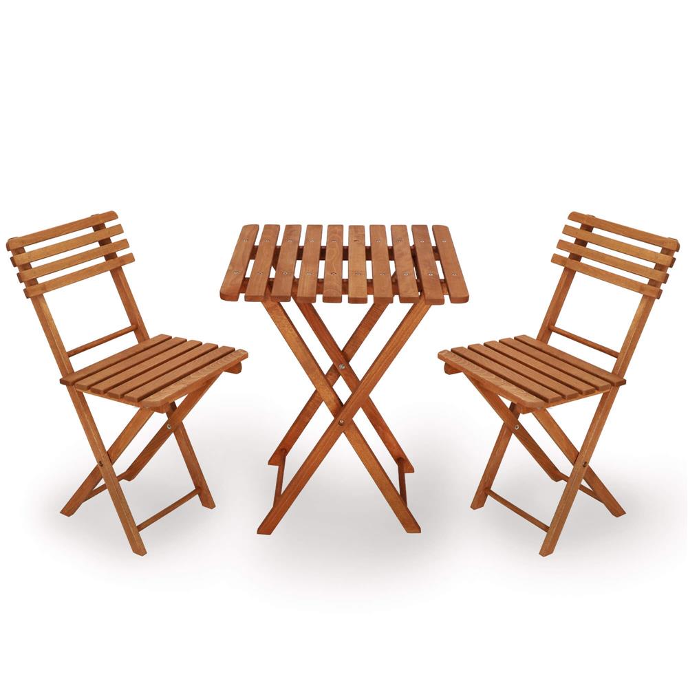Set mobilier balcon sau terasa din lemn de fag, pliabil, masa 52x51x65 cm si 2 scaune, maro