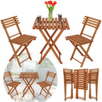 Set mobilier balcon sau terasa din lemn de fag, pliabil, masa 52x51x65 cm si 2 scaune, maro