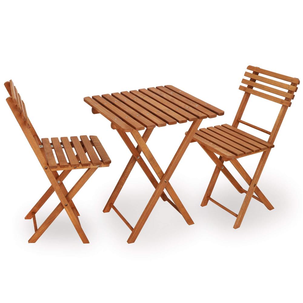 Set mobilier balcon sau terasa din lemn de fag, pliabil, masa 52x51x65 cm si 2 scaune, maro
