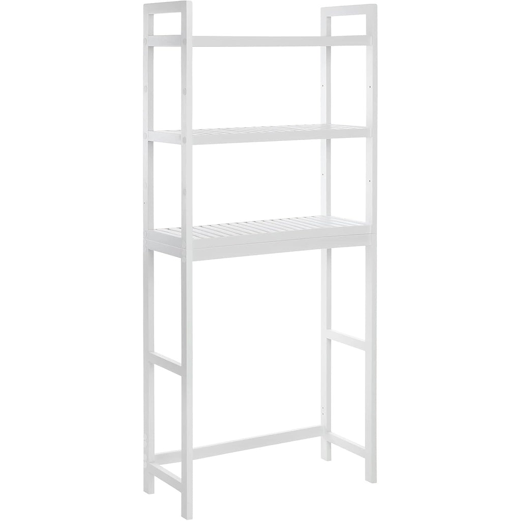 SONGMICS Raft de depozitare pentru baie, suprapunere peste masina spalat sau vas WC, din bambus, rafturi reglabile, 26x63x163 cm, alb