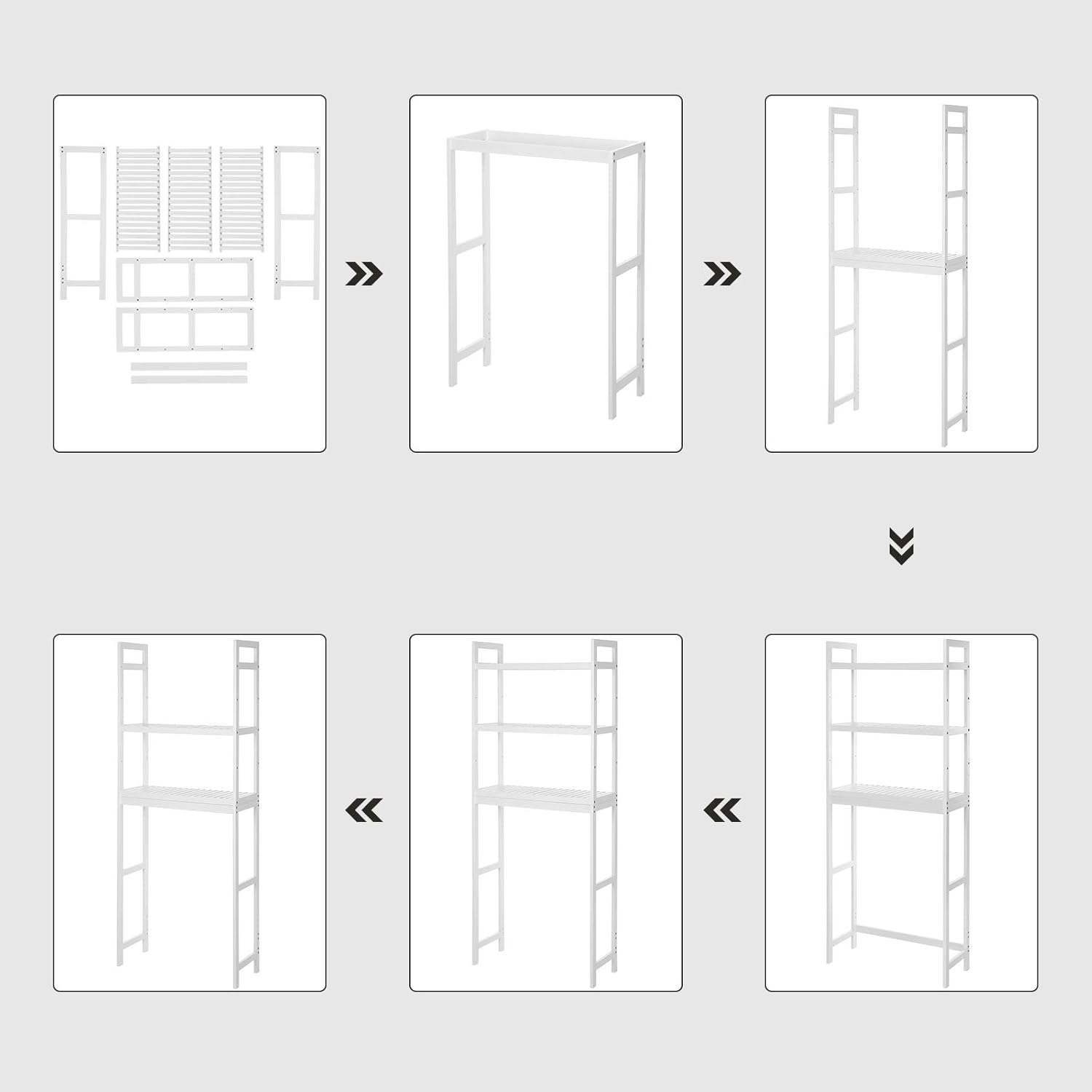 SONGMICS Raft de depozitare pentru baie, suprapunere peste masina spalat sau vas WC, din bambus, rafturi reglabile, 26x63x163 cm, alb