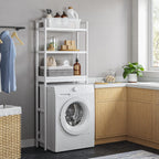 SONGMICS Raft de depozitare pentru baie, suprapunere peste masina spalat sau vas WC, din bambus, rafturi reglabile, 26x63x163 cm, alb