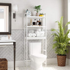 SONGMICS Raft de depozitare pentru baie, suprapunere peste masina spalat sau vas WC, din bambus, rafturi reglabile, 26x63x163 cm, alb