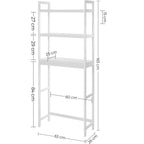 SONGMICS Raft de depozitare pentru baie, suprapunere peste masina spalat sau vas WC, din bambus, rafturi reglabile, 26x63x163 cm, alb