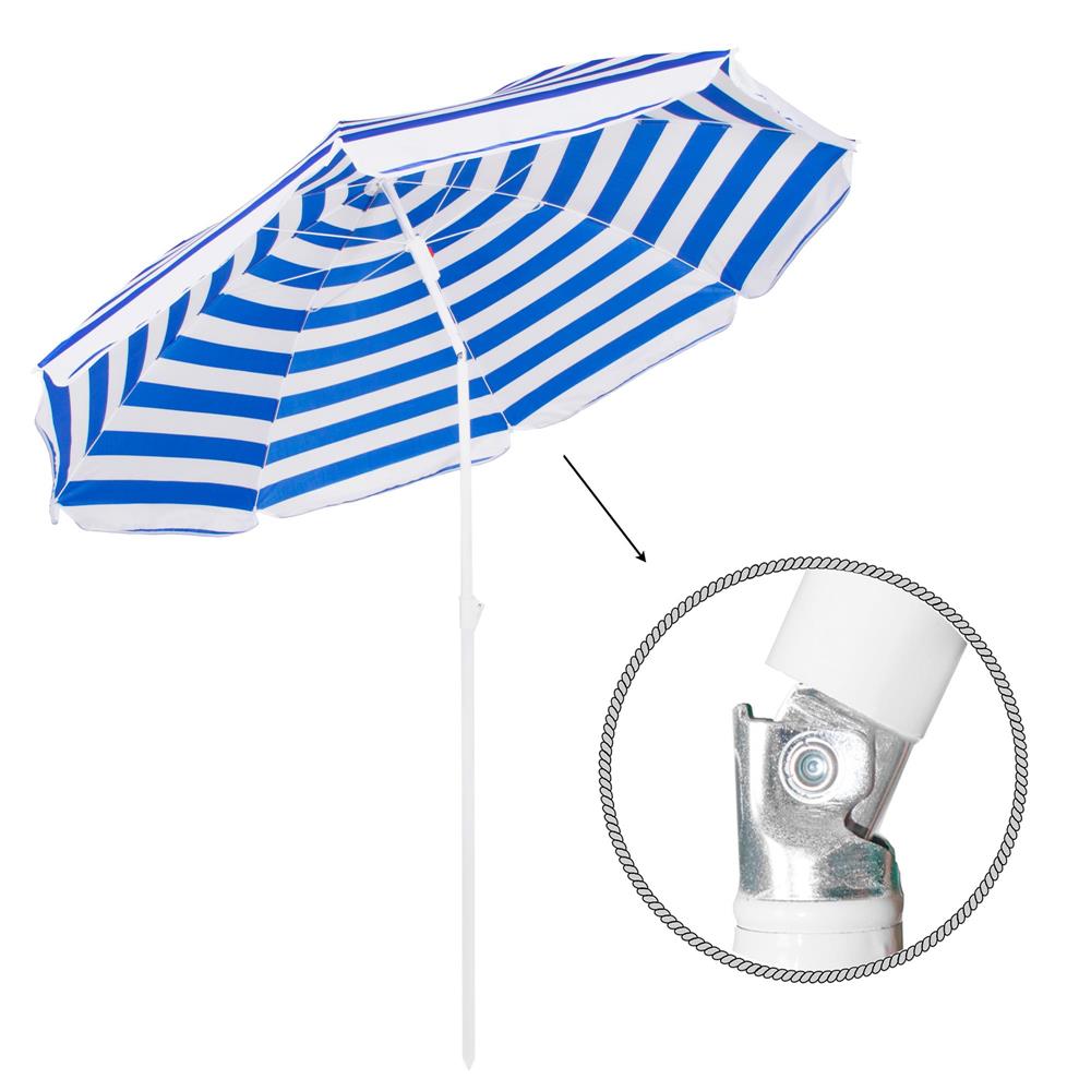 Umbrela de plaja pliabila cu inclinare reglabila, diametru 180 cm, albastru si alb