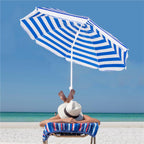 Umbrela de plaja pliabila cu inclinare reglabila, diametru 180 cm, albastru si alb