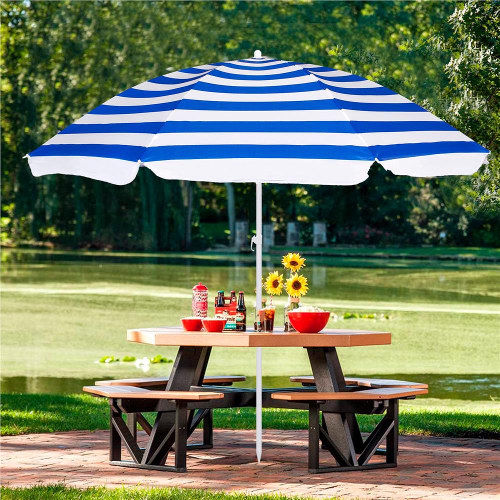 Umbrela de plaja pliabila cu inclinare reglabila, diametru 180 cm, albastru si alb