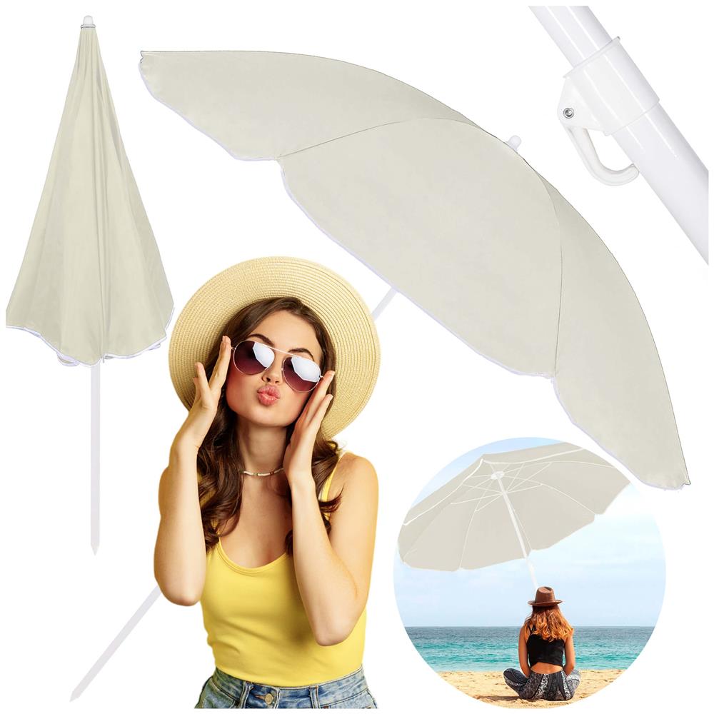 Umbrela de plaja pliabila cu inclinare reglabila, diametru 160 cm, bej