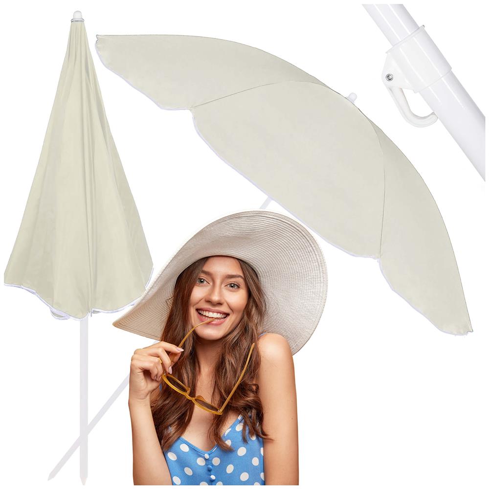 Umbrela de plaja pliabila cu inclinare reglabila, diametru 160 cm, bej