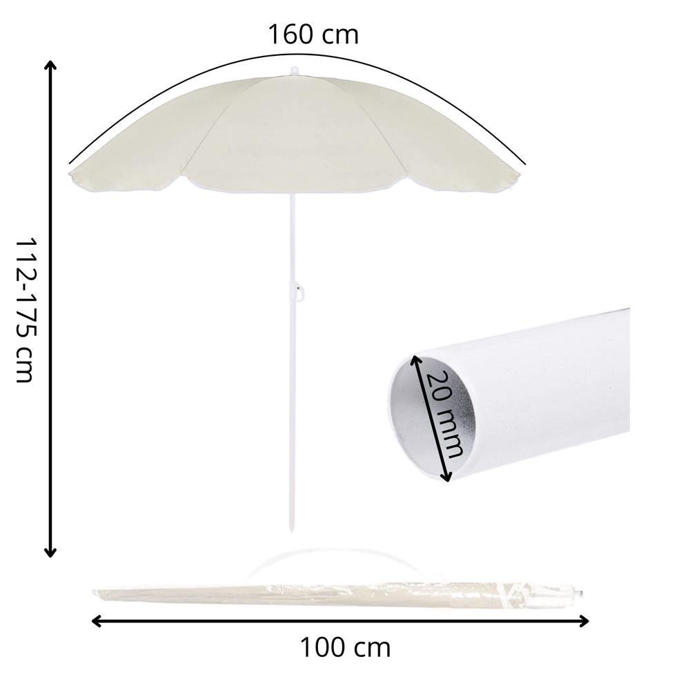 Umbrela de plaja pliabila cu inclinare reglabila, diametru 160 cm, bej