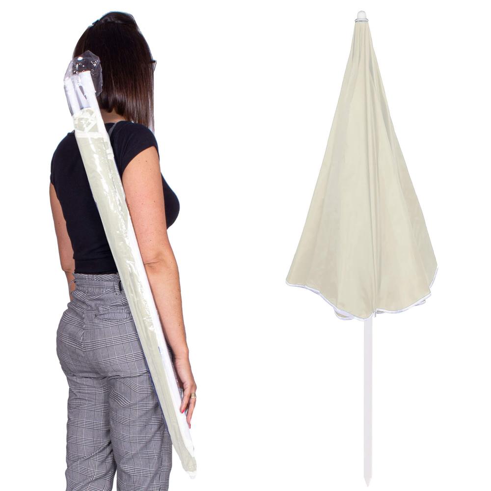 Umbrela de plaja pliabila cu inclinare reglabila, diametru 160 cm, bej