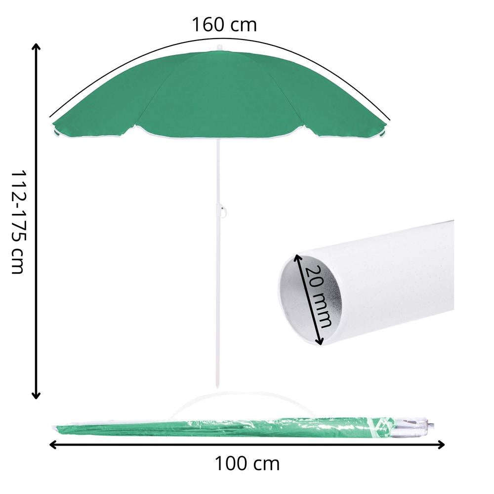 Umbrela de plaja pliabila cu inclinare reglabila, diametru 160 cm, verde