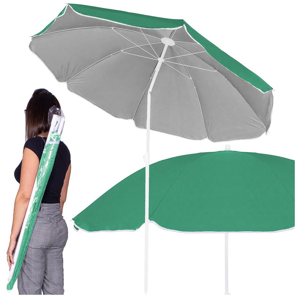 Umbrela de plaja pliabila cu inclinare reglabila, diametru 160 cm, verde