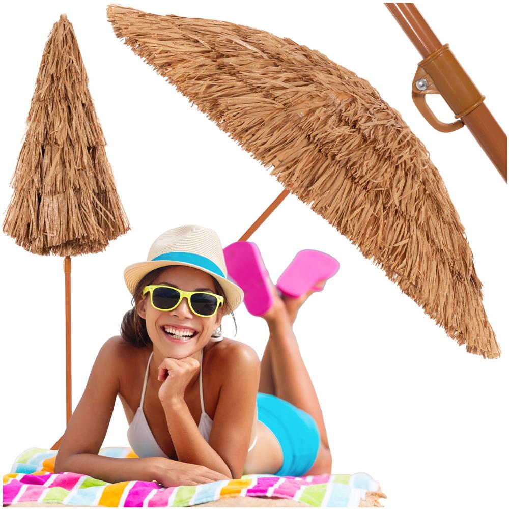 Umbrela de plaja tip hawai pliabila, cu inaltime si unghi reglabil, structura metalica, 160 cm, maro