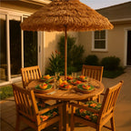 Umbrela de plaja tip hawai pliabila, cu inaltime si unghi reglabil, structura metalica, 160 cm, maro