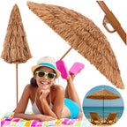 Umbrela de plaja tip hawai pliabila, cu inaltime si unghi reglabil, structura metalica, 160 cm, maro