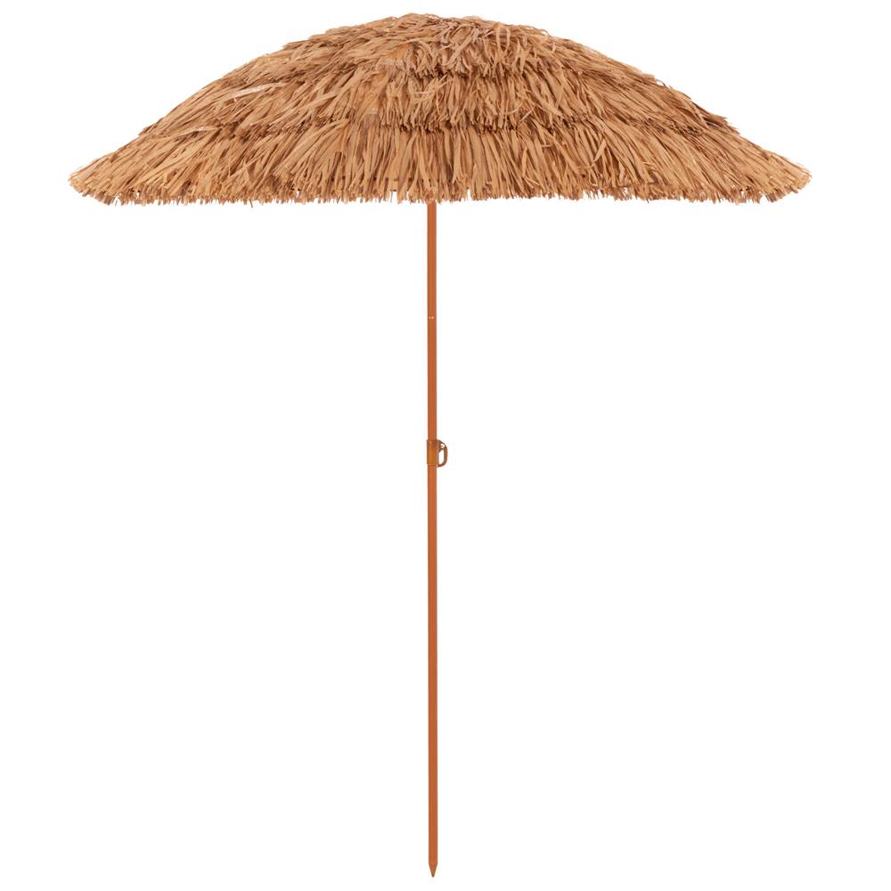 Umbrela de plaja tip hawai pliabila, cu inaltime si unghi reglabil, structura metalica, 160 cm, maro