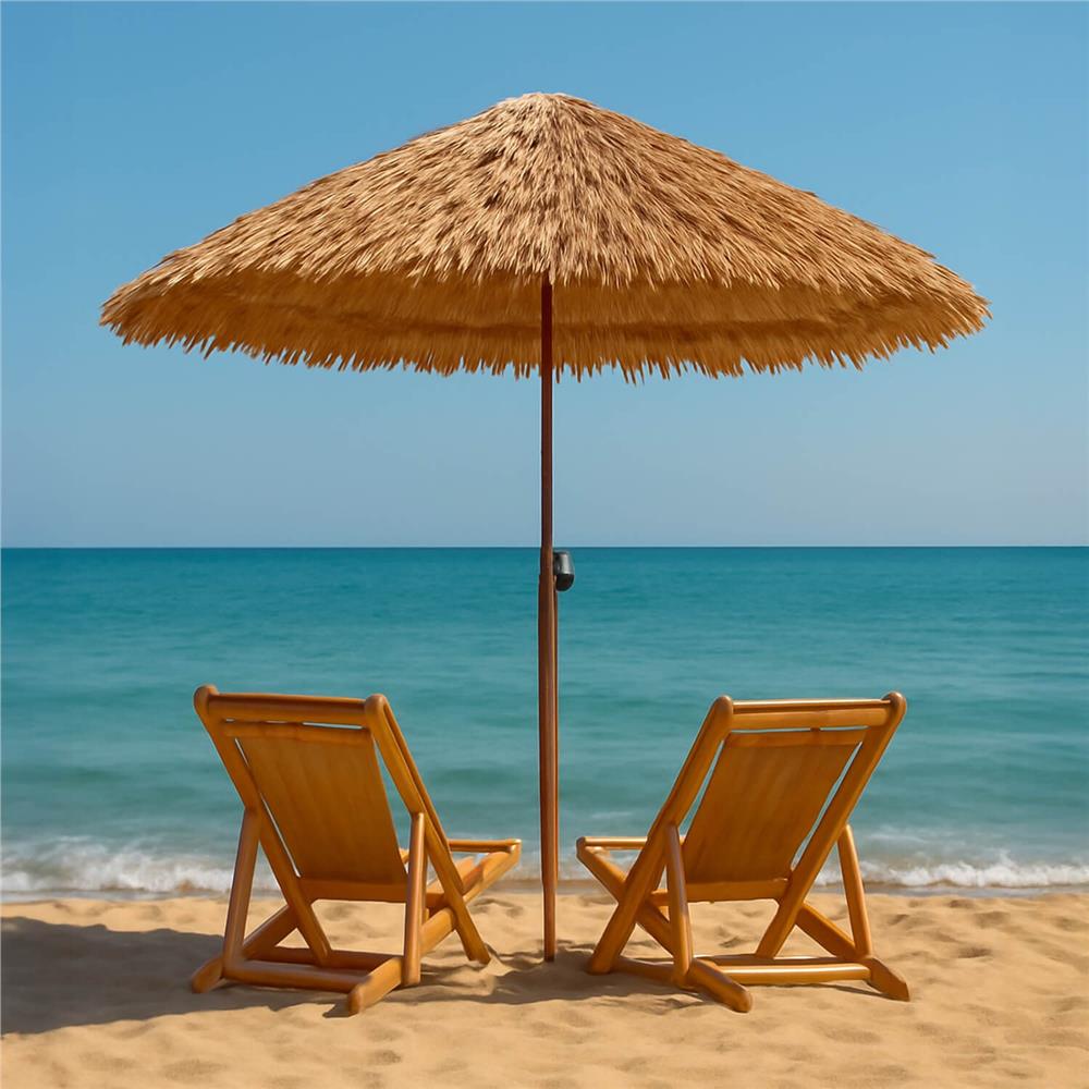 Umbrela de plaja tip hawai pliabila, cu inaltime si unghi reglabil, structura metalica, 160 cm, maro