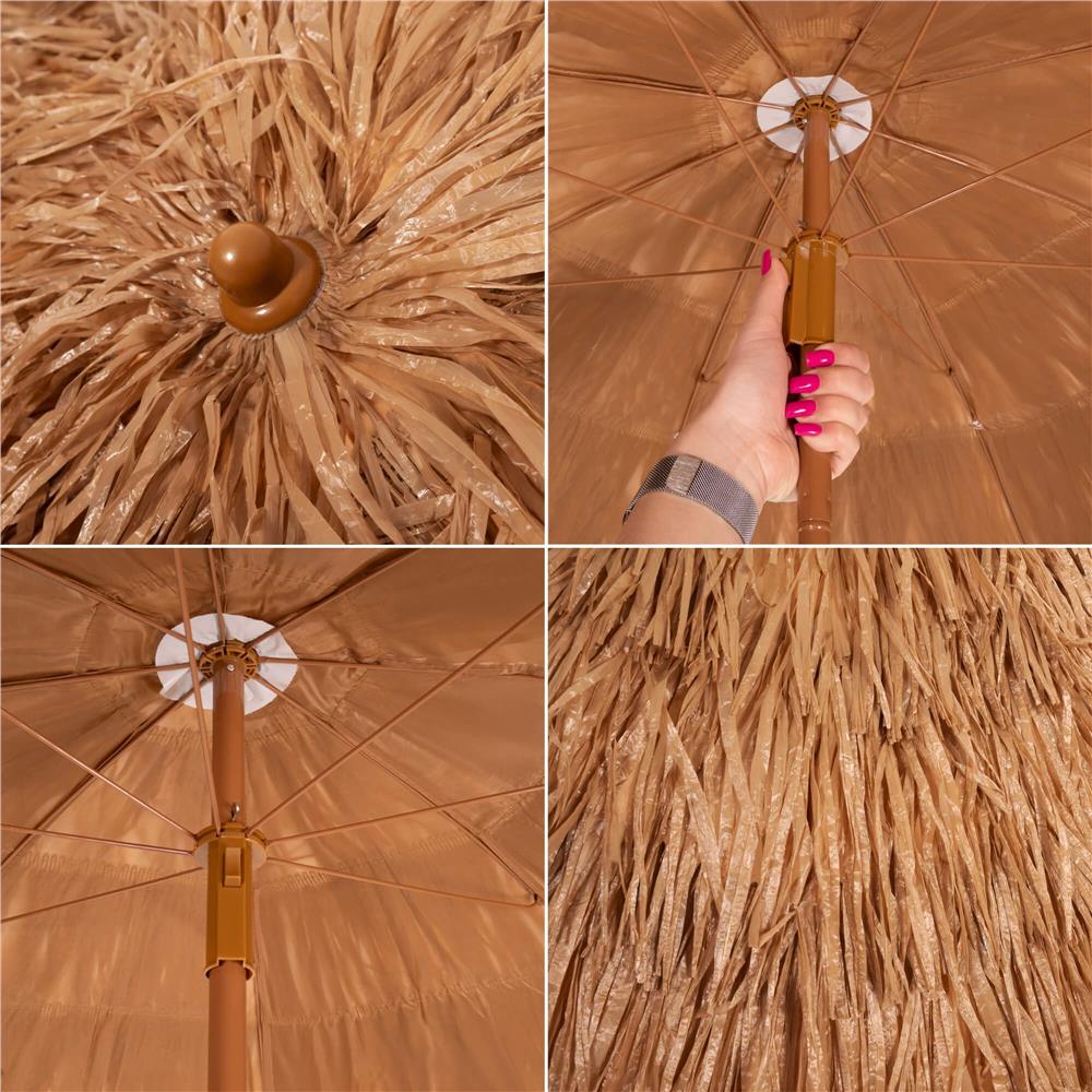 Umbrela de plaja tip hawai pliabila, cu inaltime si unghi reglabil, structura metalica, 160 cm, maro