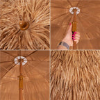 Umbrela de plaja tip hawai pliabila, cu inaltime si unghi reglabil, structura metalica, 160 cm, maro