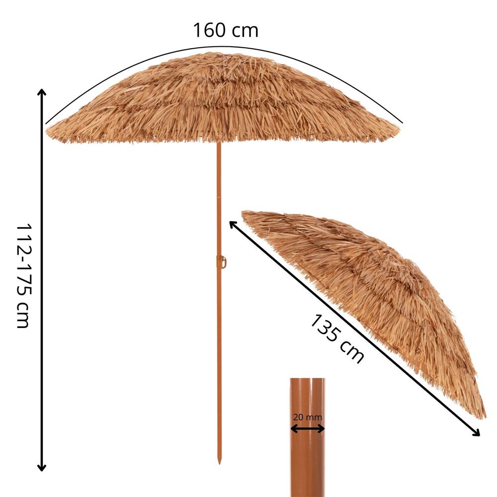 Umbrela de plaja tip hawai pliabila, cu inaltime si unghi reglabil, structura metalica, 160 cm, maro
