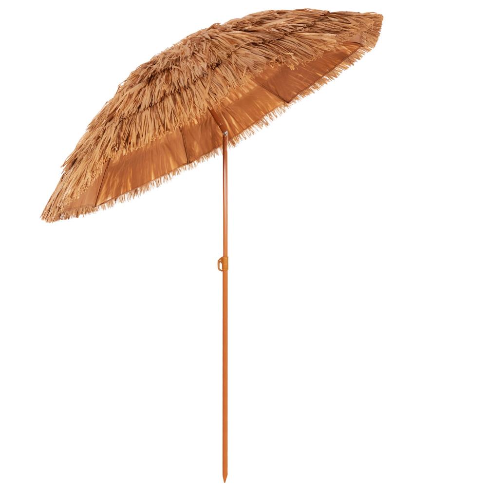 Umbrela de plaja tip hawai pliabila, cu inaltime si unghi reglabil, structura metalica, 160 cm, maro
