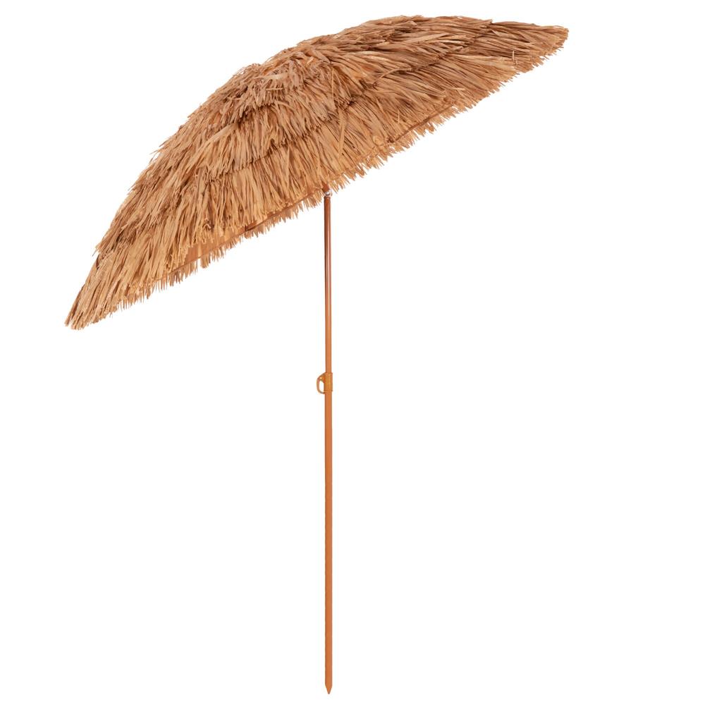 Umbrela de plaja tip hawai pliabila, cu inaltime si unghi reglabil, structura metalica, 160 cm, maro