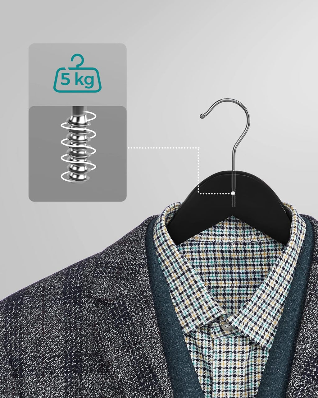 SONGMICS Umerase lemn set 10 bucati, cu bara pantalon antialunecare, carlig rotativ 360°, 45x23 cm, negru