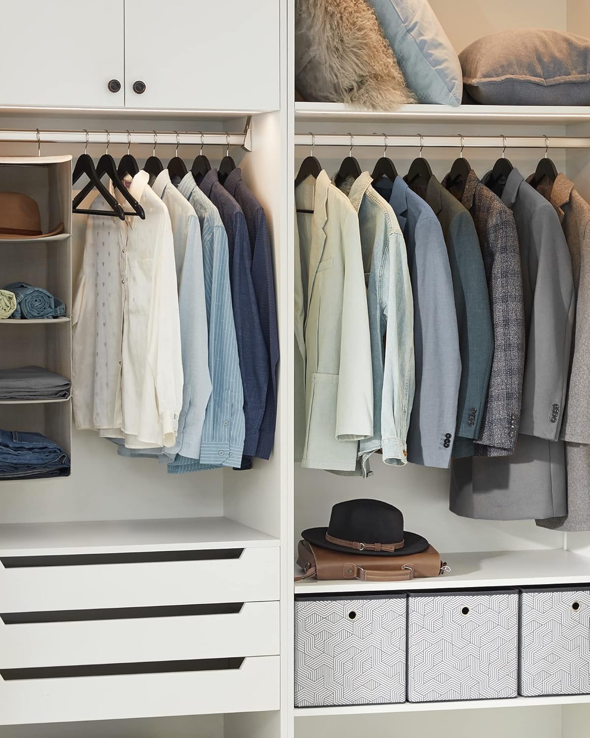 SONGMICS Umerase lemn set 10 bucati, cu bara pantalon antialunecare, carlig rotativ 360°, 45x23 cm, negru