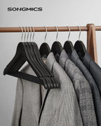 SONGMICS Umerase lemn set 10 bucati, cu bara pantalon antialunecare, carlig rotativ 360°, 45x23 cm, negru