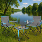 Set masa pliabila cu 2 scaune, structura metalica, husa transport, 47x47x45 cm, gri