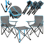 Set masa pliabila cu 2 scaune, structura metalica, husa transport, 47x47x45 cm, gri