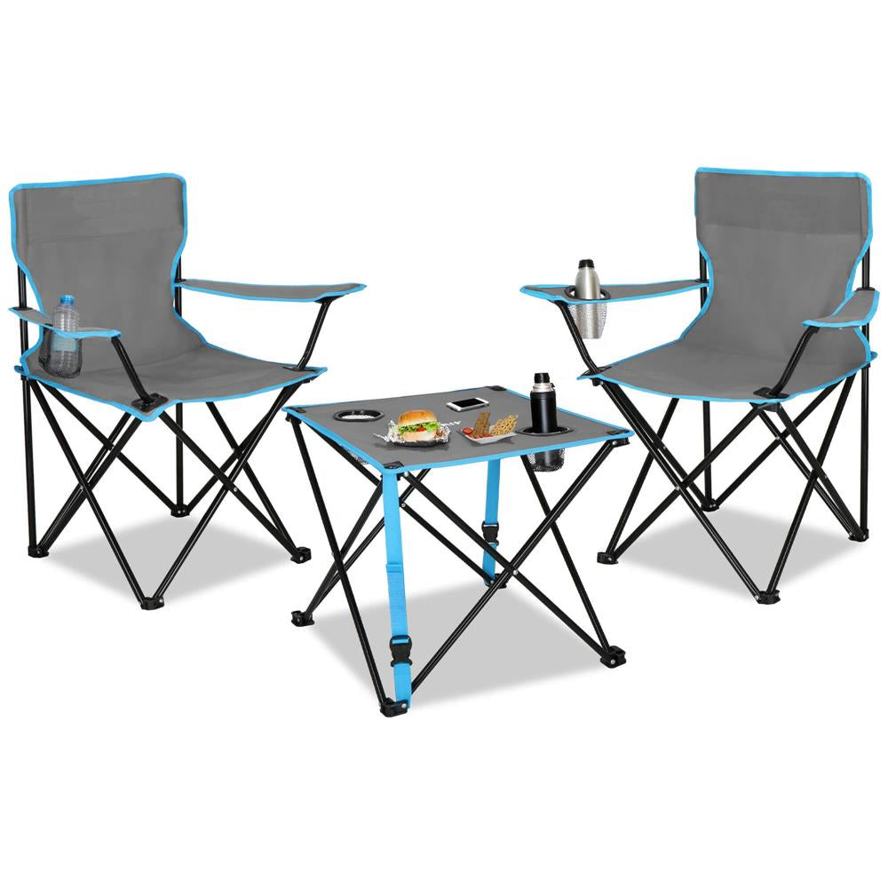 Set masa pliabila cu 2 scaune, structura metalica, husa transport, 47x47x45 cm, gri