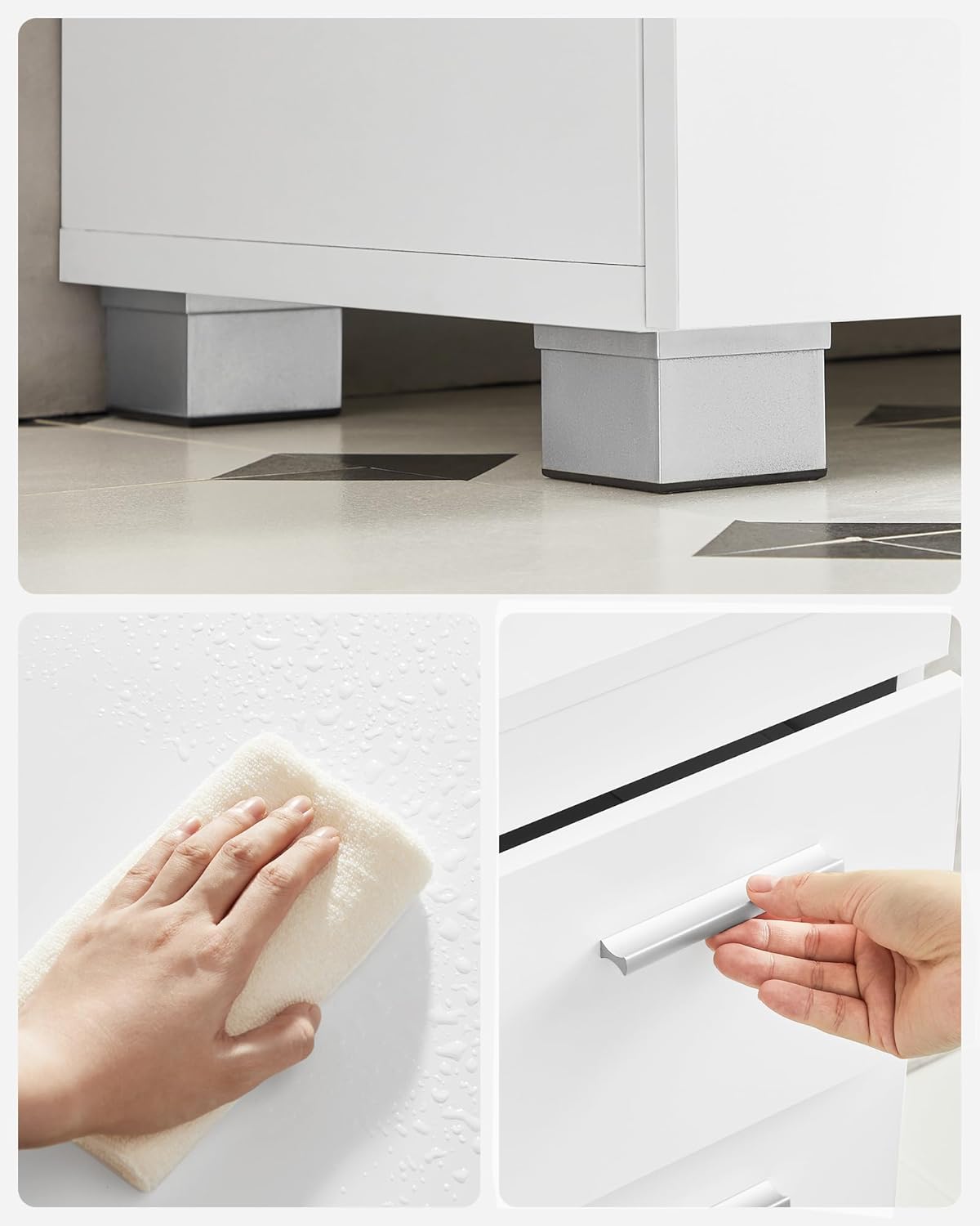 VASAGLE Dulap lavoar baie cu 3 sertare si 2 compartimente, MDF, 30x70x64 cm, alb