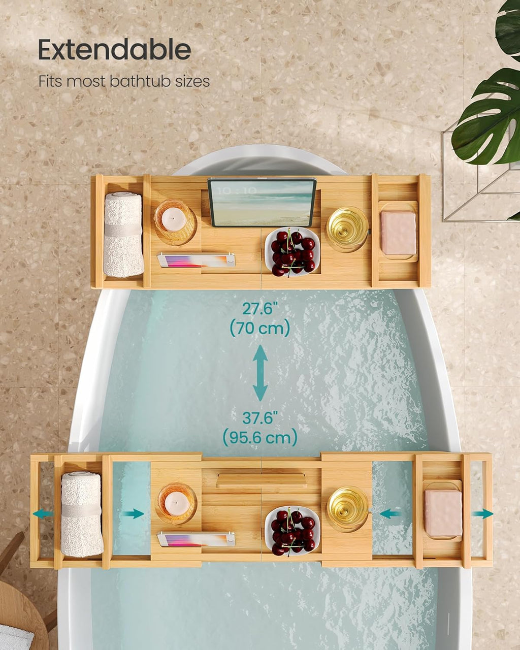 SONGMICS Suport cada extensibil din bambus, pliabil, 70–96 cm, bej natur