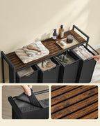 VASAGLE Cos rufe 4x40L, saci detasabili, raft superior si cadru metalic, 116x33x72 cm, maro si negru