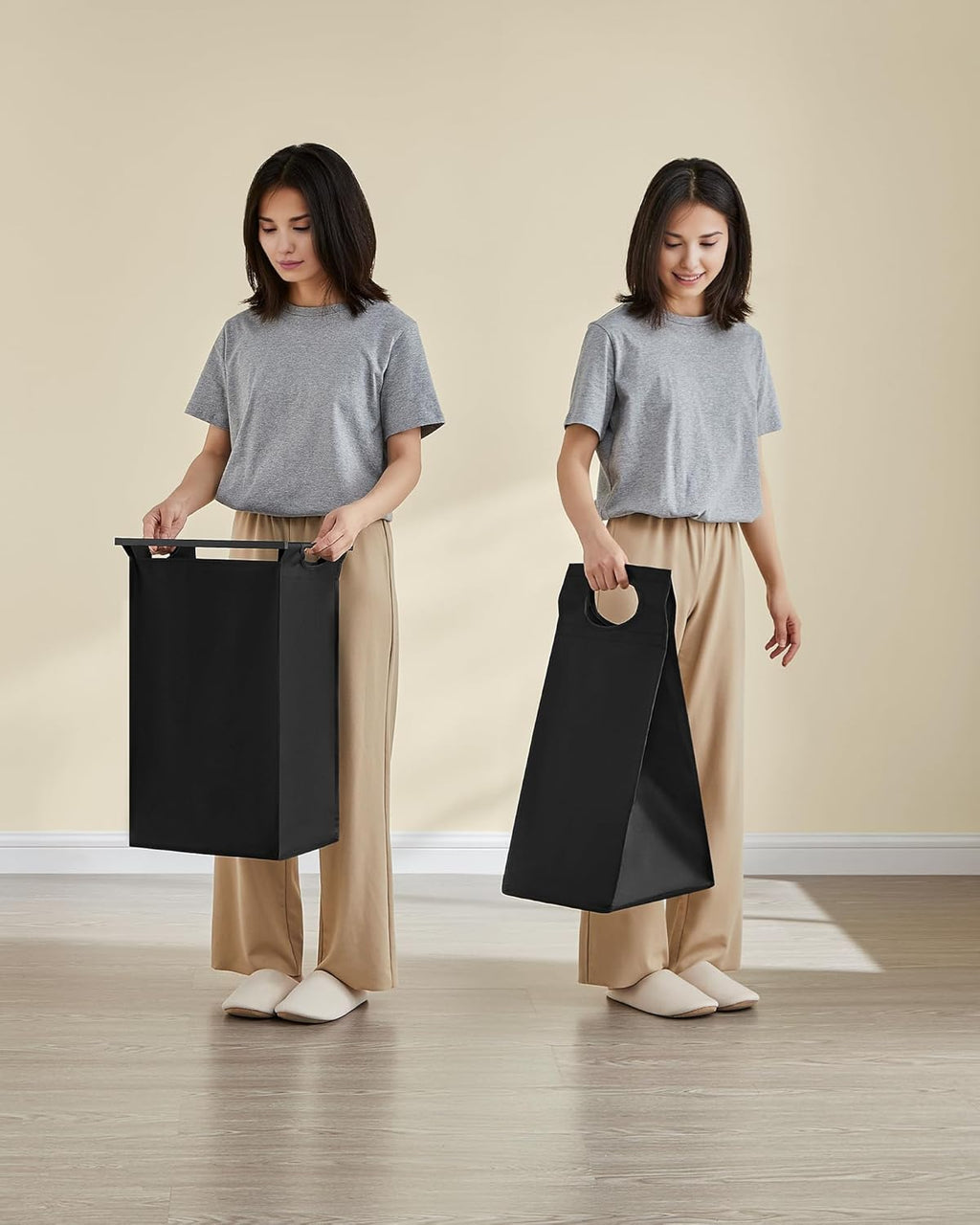 VASAGLE Cos rufe 4x40L, saci detasabili, raft superior si cadru metalic, 116x33x72 cm, maro si negru