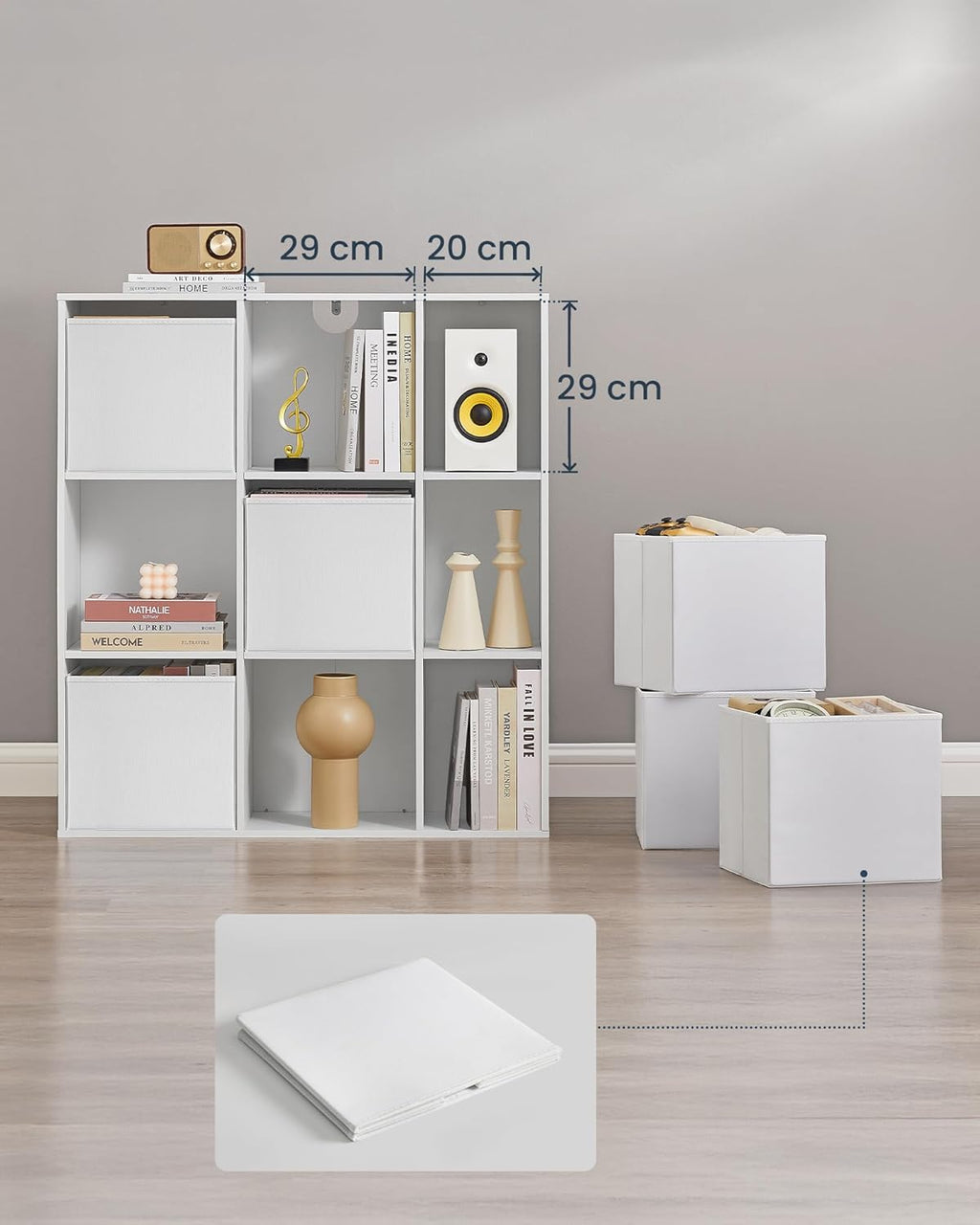 SONGMICS Etajera modulara 9 compartimente cu 6 sertare, PAL si MDF, 83x27x92 cm, alb