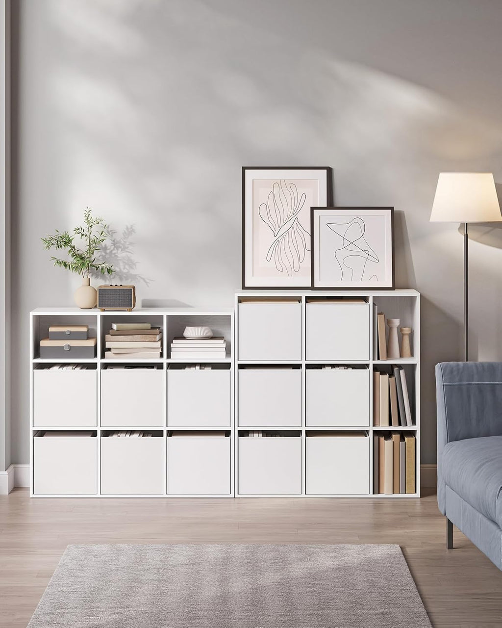 SONGMICS Etajera modulara 9 compartimente cu 6 sertare, PAL si MDF, 83x27x92 cm, alb