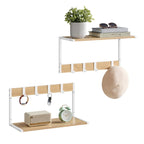 VASAGLE Set 2 cuiere cu rafturi perete, PAL si otel, 50x24x27 cm, stejar, alb