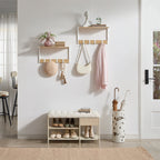 VASAGLE Set 2 cuiere cu rafturi perete, PAL si otel, 50x24x27 cm, stejar, alb