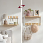 VASAGLE Set 2 cuiere cu rafturi perete, PAL si otel, 50x24x27 cm, stejar, alb